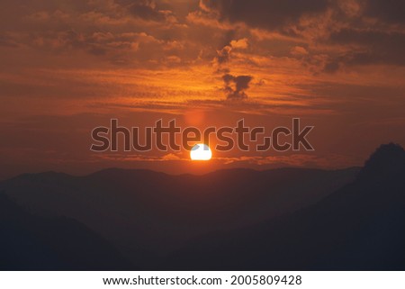 Sunset sky Evening at a viewpoint in Mae Hong Son Province, Thailand