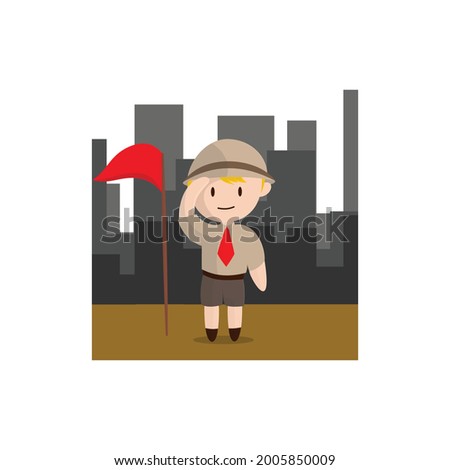 Boy scout character in uniform standing in City Design Illustration 