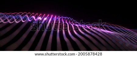 Abstract 3D Illustration Glow Pink Blue Canvas Wireframe for Business Technology Background. 3D rendering Flow Grid Digital Cyberspace for Hi-tech, science communications, Data Array, web banner.