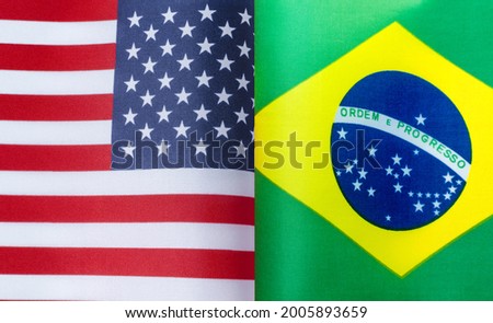 fragments of the national flags of the United States and Brazil in close-up