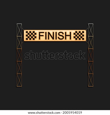 Gold Ribbon in finishing line icon isolated on black background. Symbol of finish line. Sport symbol or business concept. Long shadow style..