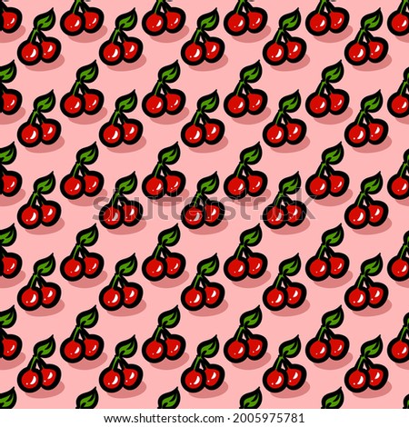 seamless pattern of red cherry fruit background