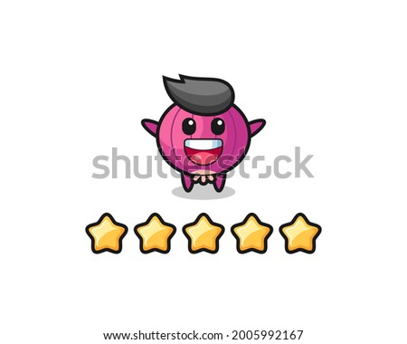 the illustration of customer best rating, onion cute character with 5 stars , cute style design for t shirt, sticker, logo element