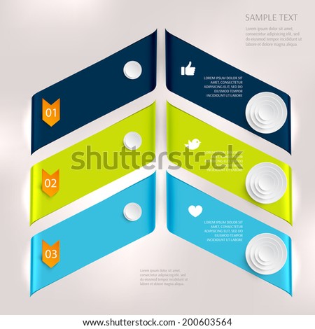 Abstract business geometrical design with paper circles. Love icon. Hand icon. People icon. Bird icon. Arrow.