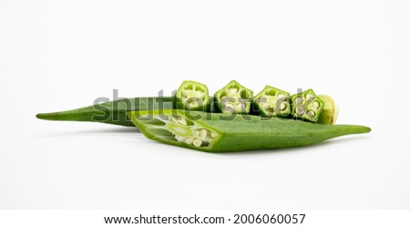 okra slice design isolate on white background, fresh green okra