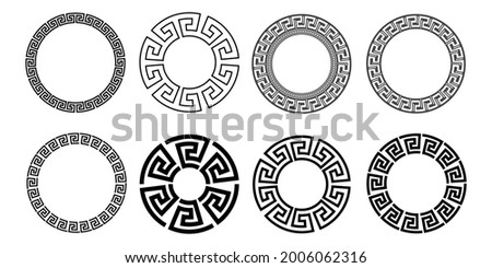 Eight circular frames with Greek Key, black and white Royalty-Free Stock Photo #2006062316