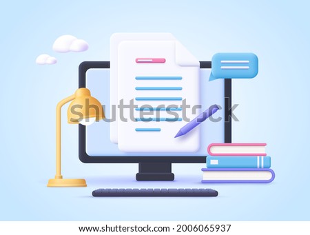 Homework assignment. Concept of e-learning, online education, home schooling, web courses, tutorials. 3d realistic vector illustration.
  Royalty-Free Stock Photo #2006065937
