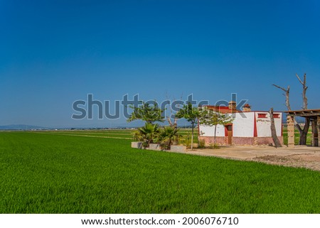 A House at the rice fields in Ebro Delta. in Tarragona Region. Spain