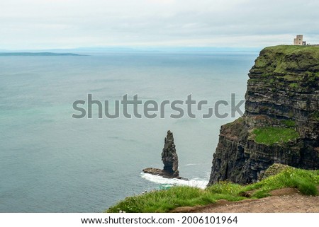 Amazing view on cliff of Maher and Atlantic ocean, county Clare, Ireland. Beautiful nature scene. Popular travel landmark.