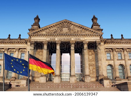 Reichstag building, seat of the German Parliament (Deutscher Bundestag), in Berlin, Germany Royalty-Free Stock Photo #2006139347