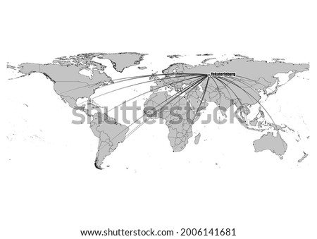 High detailed black and white map showing Yekaterinburg-Russia 's position in the world. File is suitable for digital editing and prints of all sizes.