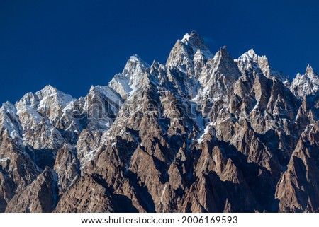 top of Passu cones Karakorum mountains Royalty-Free Stock Photo #2006169593