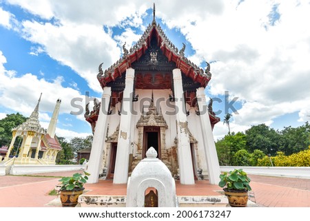 White chapel in Prasat Temple, Nonthaburi, Thailand.
