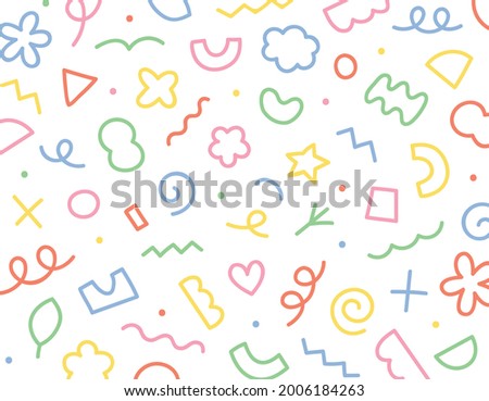 Colorful cute doodles. Abstract shapes form a dizzying pattern. Simple pattern design template.
