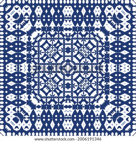 Traditional ornate portuguese azulejo. Vector seamless pattern watercolor. Original design. Blue abstract background for web backdrop, print, pillows, surface texture, wallpaper, towels.