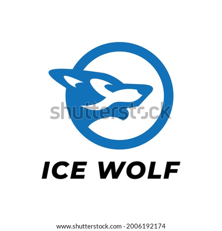snow wolf head in blue circle logo vector