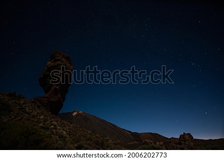 Night photography of volcano Teide    with stars.