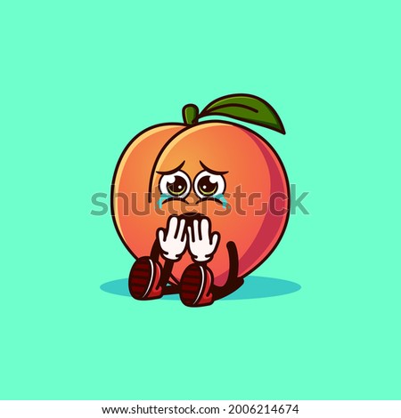 Cute Peach fruit character sitting and crying. Fruit character icon concept isolated. flat cartoon style Premium Vector