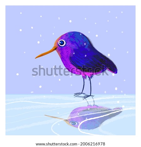 Little blue bird in the winter icon,character vector illustration.