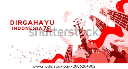 Indonesia independence day 17 august with traditional games concept illustration. 76 tahun kemerdekaan indonesia translates to 76 years Indonesia independence day Royalty-Free Stock Photo #2006284802