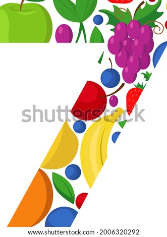 The vector number 7 is made of ripe fruit. An illustration on the topic of numbers and counting.