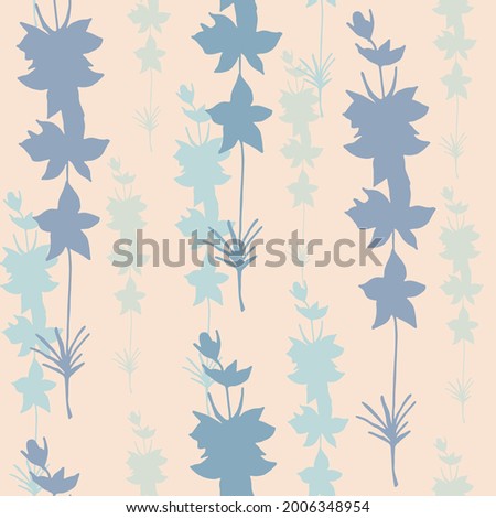 Flat simple abstract floral pattern for decoration. Isolatd stock vector illustration with a clipping mask.  Blue naive flowers on a light backfground.