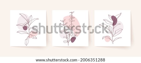 Line drawing of tropical plants with abstract organic shapes. Modern single line art. Vector illustration.