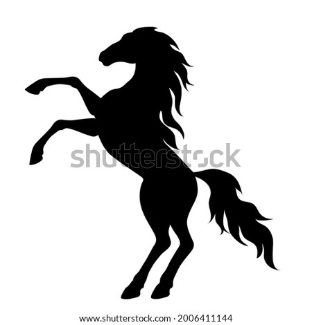 Silhouette of a rearing horse. Black silhouette on a white background. Element for creating design and decor.
