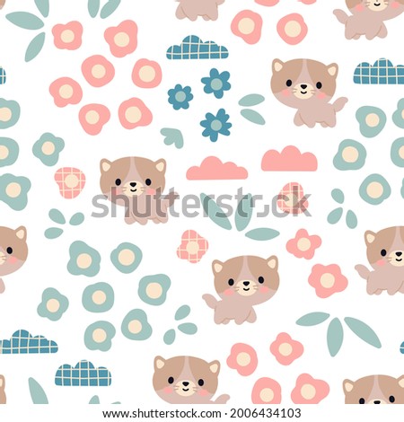 A pattern with cute pretty cats. Seamless ornament for baby design