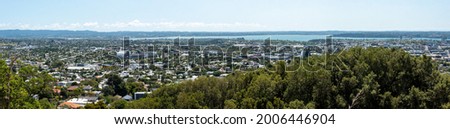 View on Auckland Central Business District from Mount Eden Volcanic Park, New Zealand