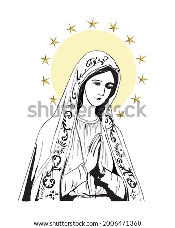 Our Lady of Fatima Illustration Virgin Mary catholic religious vector Royalty-Free Stock Photo #2006471360