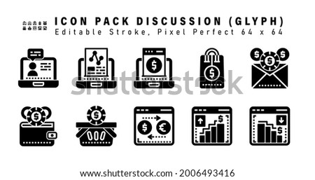 Icon Set of Discussion Glyph Icons. Contains such Icons as Sms Banking, Wallet, Finance, Transaction etc. Editable Stroke. 64 x 64 Pixel Perfect