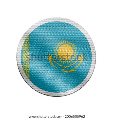 Kazakhstan flag isolated on white with clipping path. Kazakhstan flag frame with empty space for your text. National symbols of Kazakhstan.