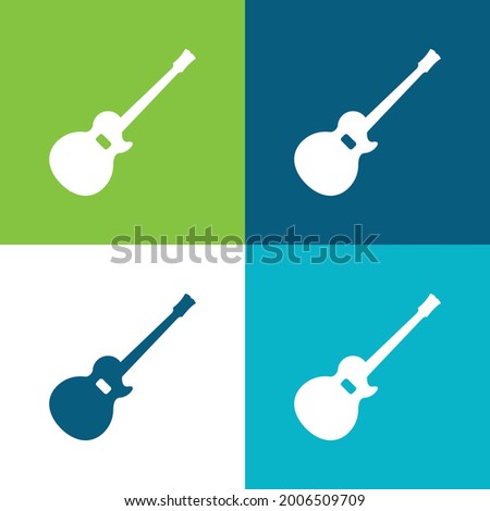 Acoustic Guitar Silhouette Flat four color minimal icon set
