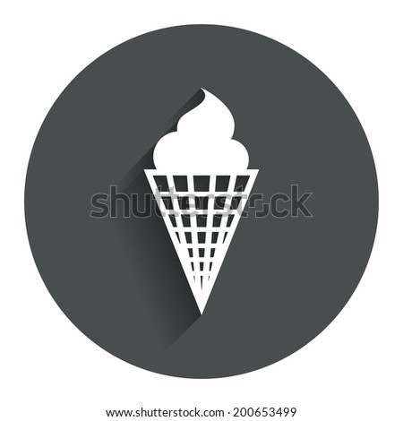 Ice Cream in waffle cone sign icon. Sweet symbol. Circle flat button with shadow. Modern UI website navigation. Vector