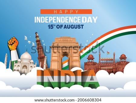 Happy Independence Day India 15th august. Indian monument and Landmark with background , poster, card, banner. vector illustration design