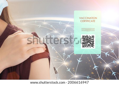 vaccination qr code,vaccine certificate and digital passport of covid-19 for travel,tourism,Element of image provided by NASA