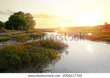 Sunset view along the marsh in the Low Country near Charleston SC Royalty-Free Stock Photo #2006617760