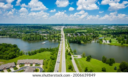 Aerial view of Jacobson Park Lake and Richmond Road in Lexington, Kentucky Royalty-Free Stock Photo #2006639849