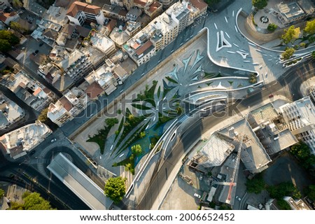 Aerial view of Nicosia cityscape the capital city of Cyprus and Eleftheria square with modern futuristic architecture. Royalty-Free Stock Photo #2006652452