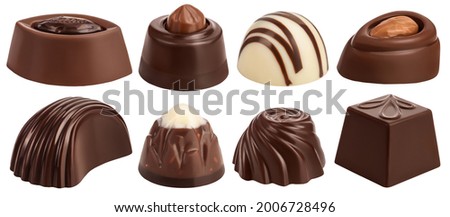 Chocolate candy isolated on white background with full depth of field, Set or collection Royalty-Free Stock Photo #2006728496