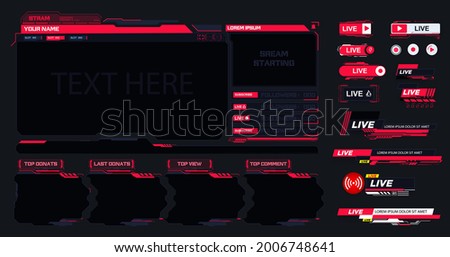 Live stream. Digital frame technology UI,UX Futuristic HUD Virtual Interface. A design template for a set of frames, buttons, overlay cursors for game streaming. Futuristic info boxes layout templates Royalty-Free Stock Photo #2006748641