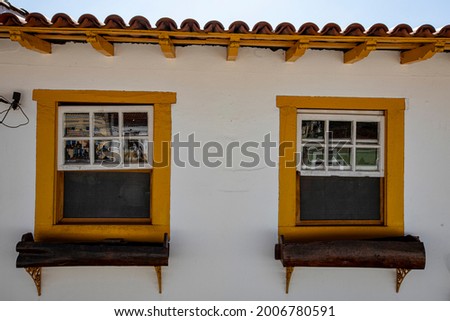 window on facade of house in Santana do Parnaiba, historic city of colonial period of Brazil. Founded in 1580 It is official historical heritage.