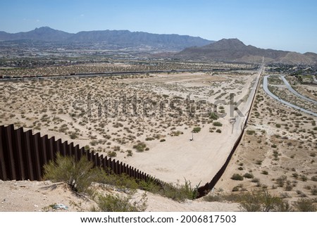 Wall that divides the border between Mexico and the United States in Ciudad Juárez border with El Paso Texas Royalty-Free Stock Photo #2006817503