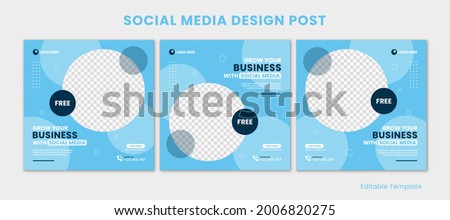 Set of Editable Template Social Media Instagram Design Post. With transparent circle in blue sky color theme. Suitable for Social Media Post, Ads, Promotions Product, Business, Company, Corporate, ETC