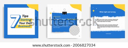 Social media tutorial, tips, trick, did you know post banner layout template with torn sticky paper note clips pin design element and seamless line pattern background. Vector illustration Royalty-Free Stock Photo #2006827034