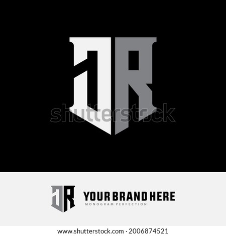 Monogram logo letter J, R, JR or RJ modern, simple, sporty, white and gray color on black background