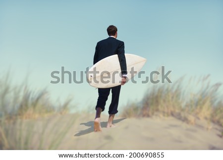 Businessman with Surfboard Going to the Beach