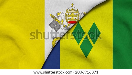 Flag of Vatican and Saint Vincent Grenadines - 3D illustration. Two Flag Together - Fabric Texture