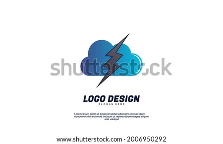 Illustration of graphic abstract cloud flash company business multicolor design logo with flat design